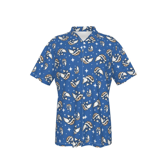 Mario Shells (blue) Hawaiian Button Shirt