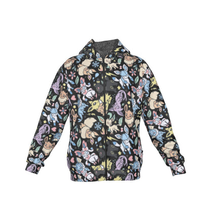 Eeveelutions (Black) Pattern Hoodie